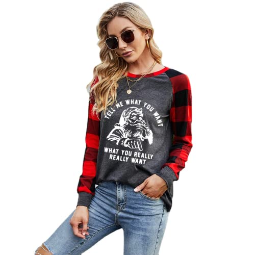 Women Tell Me What You Really Want Christmas Shirt Buffalo Plaid Fashion Blouse