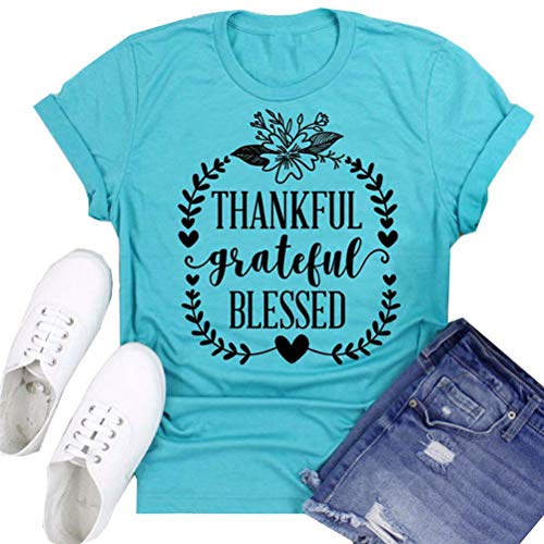 Women Thankful Grateful Blessed T-Shirt Thanksgiving Shirt