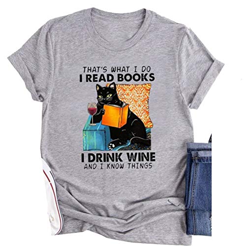 Women That's What I Do I Read Books I Drink Wine and I Know Things Cat Vintage Pet Lover Tshirt