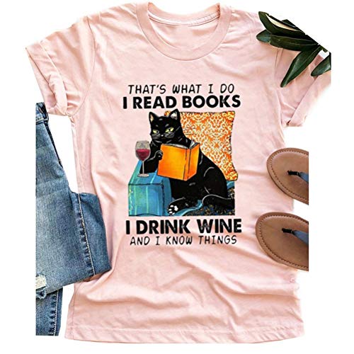 Women That's What I Do I Read Books I Drink Wine and I Know Things Cat Vintage Pet Lover Tshirt