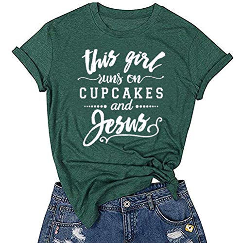 Women This Girl Runs On Cupcakes and Jesus T-Shirt