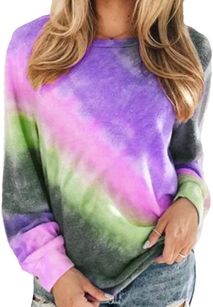 Women Tie Dye Long Sleeve Blouse Multi Color Shirt