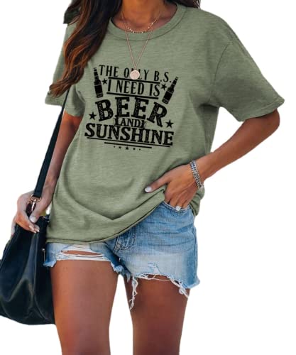 Women Vacation Summer Shirt The Only BS I Need is Beer and Sunshine Tees Tops