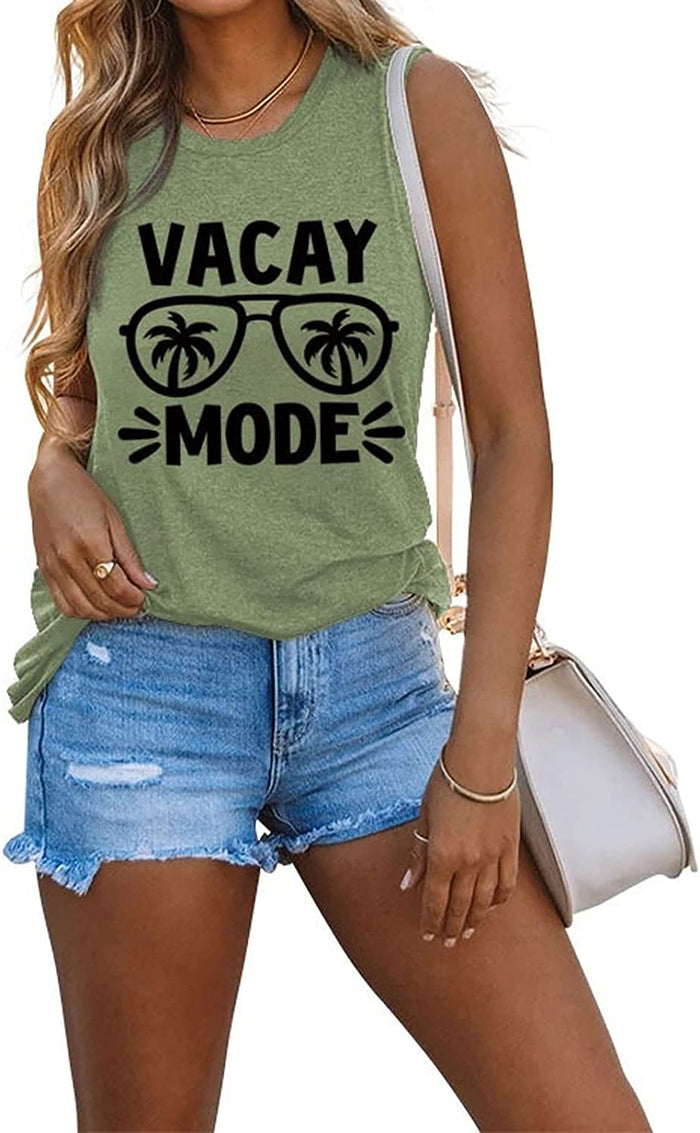 Women Vacay Mode Tank Tops Vacation Summer Funny Travel Shirt