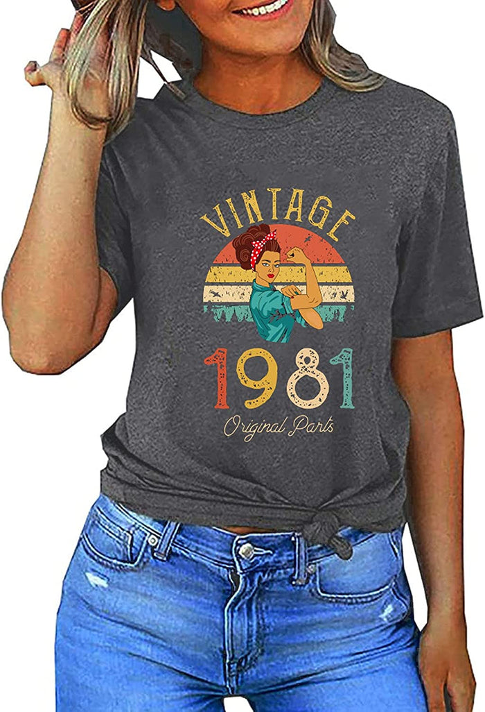 Women Vintage 1981 T-Shirt 40th Birthday Gift Birthday Shirt
