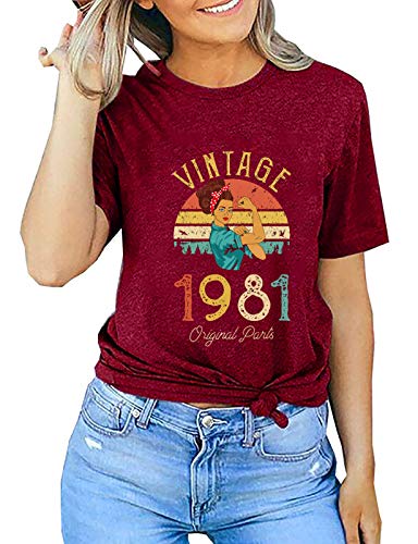 Women Vintage 1981 T-Shirt 40th Birthday Gift Birthday Shirt