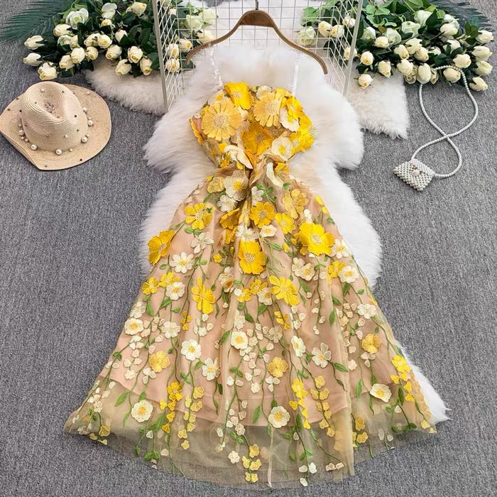 Women's 3D Floral Embroidered Tulle Dress Canada | Parcel Theory