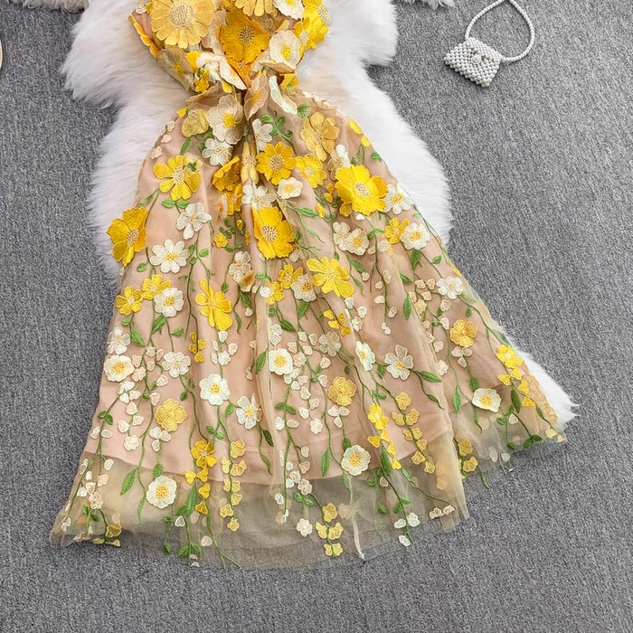 Women's 3D Floral Embroidered Tulle Dress Canada | Parcel Theory