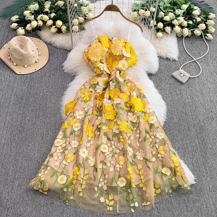 Women's 3D Floral Embroidered Tulle Dress Canada | Parcel Theory