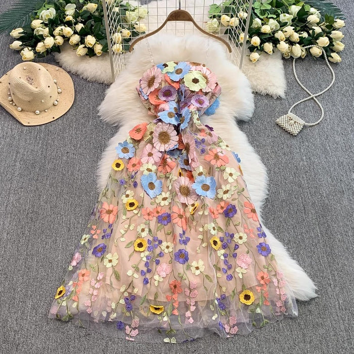 Women's 3D Floral Embroidered Tulle Dress Canada | Parcel Theory