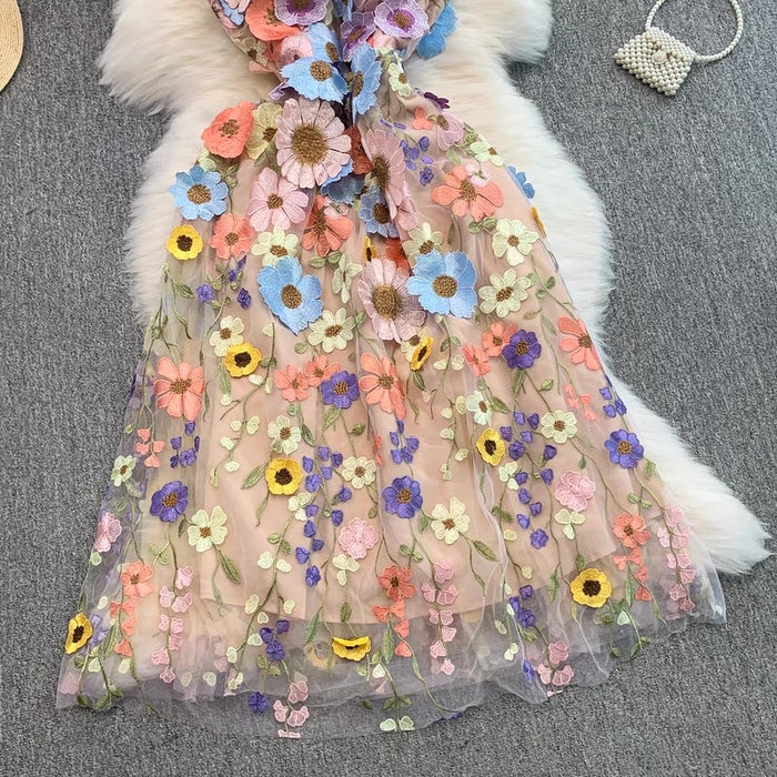Women's 3D Floral Embroidered Tulle Dress Canada | Parcel Theory