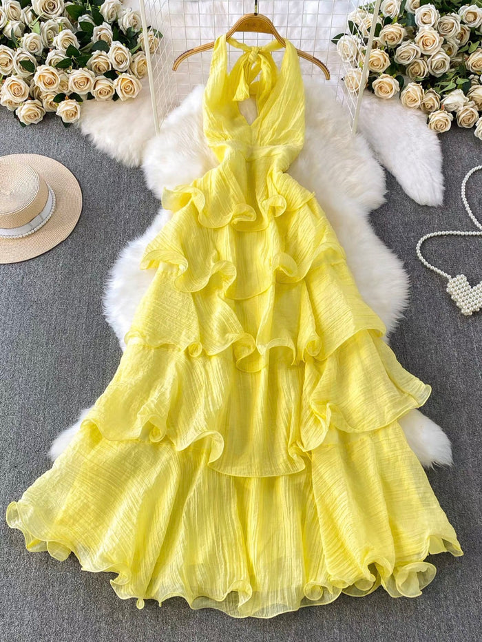 Women's Backless Halter Tiered Dress Canada | Parcel Theory