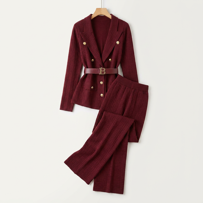 Women's Belted Knit Jacket Wide-Leg Pants Set Canada | Parcel Theory