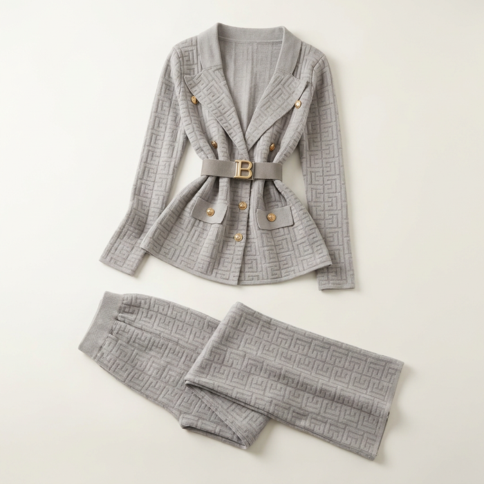 Women's Belted Knit Jacket Wide-Leg Pants Set Canada | Parcel Theory