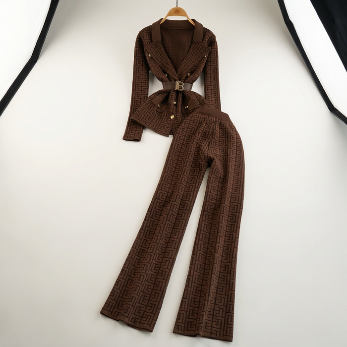 Women's Belted Knit Jacket Wide-Leg Pants Set Canada | Parcel Theory