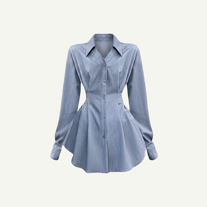 Women's Black & Blue Waist-Cinching Button Blouse Shirts | Canada