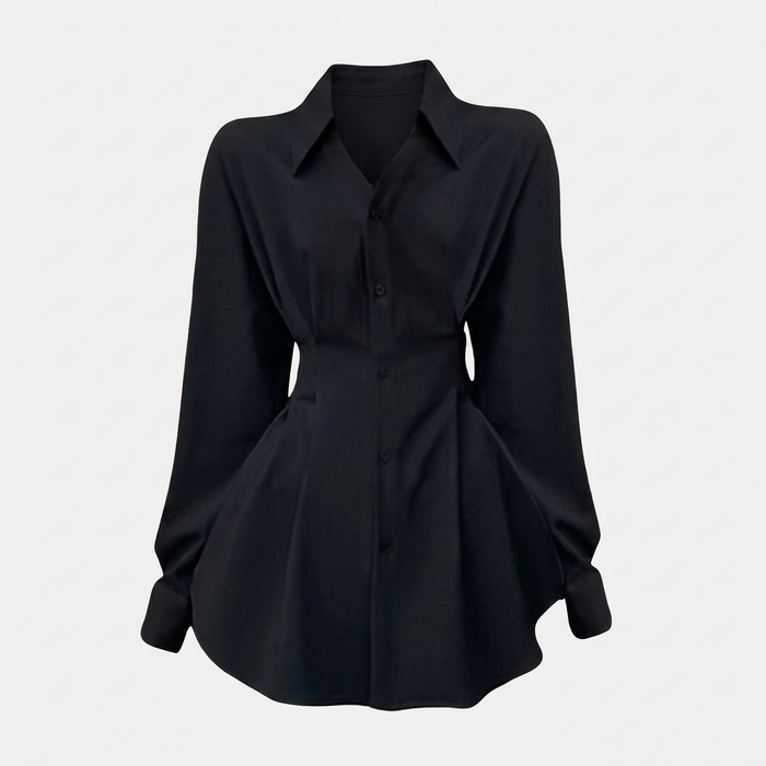 Women's Black & Blue Waist-Cinching Button Blouse Shirts | Canada