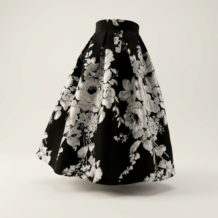 Women's Black Floral Embroidered Midi Skirt Canada | Parcel Theory