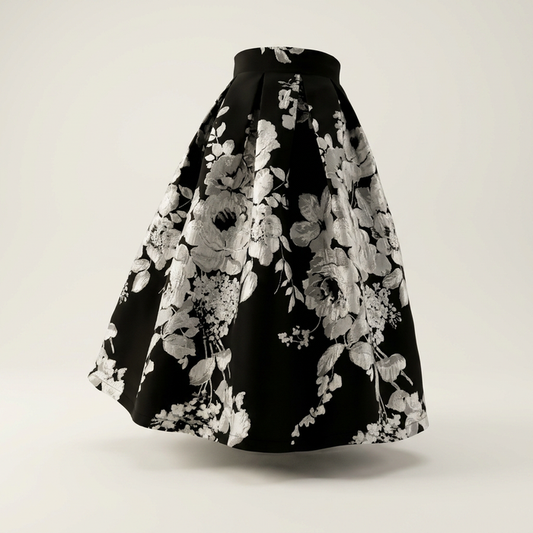 Women's Black Floral Embroidered Midi Skirt Canada | Parcel Theory