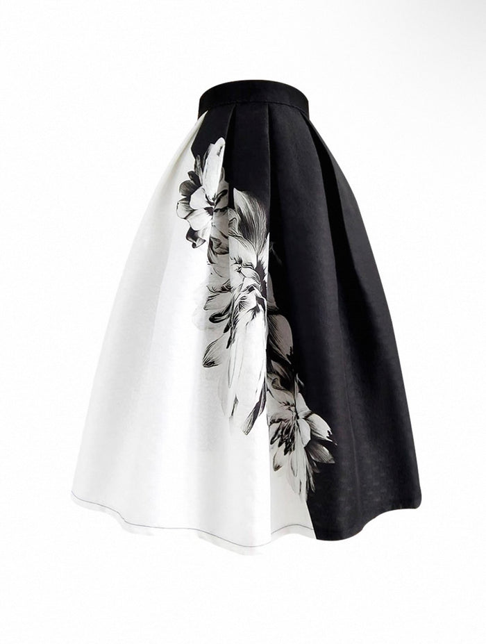Black and white floral skirt on a white background