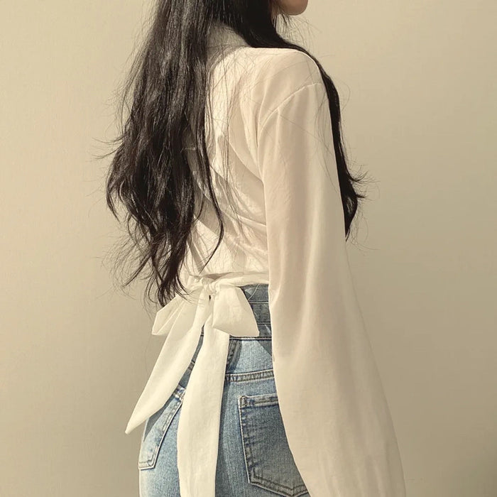 Women's Cropped Tie-Back Blouse with Lantern Sleeves | Canada