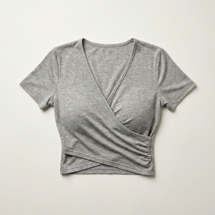 Women's Cross V-Neck Crop Top Canada | Short Sleeve Wrap T-Shirt