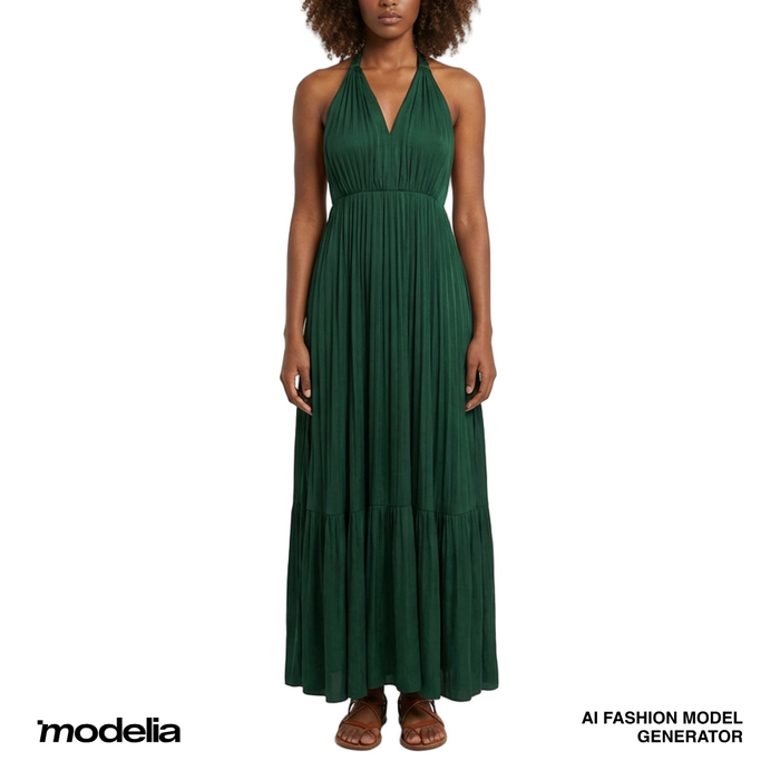 French-Style High-End Lace-Up Halter Neck Dress for Women, Sexy Backless Vacation Long Dress