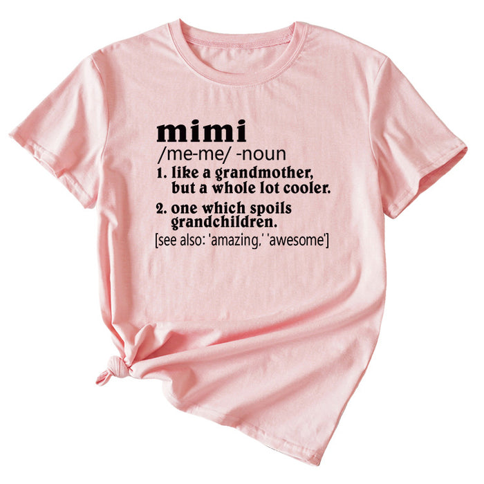 Womens English Letter Mimi Casual Round Neck Loose Short Sleeve Shirt