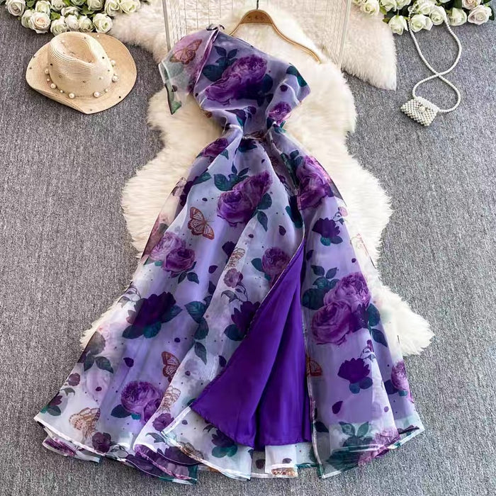 Women's Floral Asymmetrical Slip Dress Canada | Parcel Theory