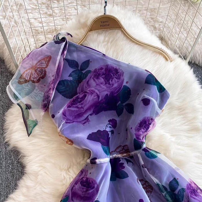 Women's Floral Asymmetrical Slip Dress Canada | Parcel Theory
