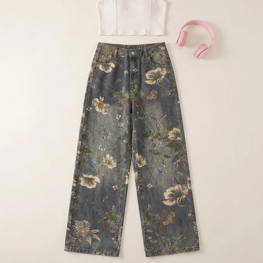 Women's Floral Wide-Leg Jeans Canada | High-Waisted Printed Denim