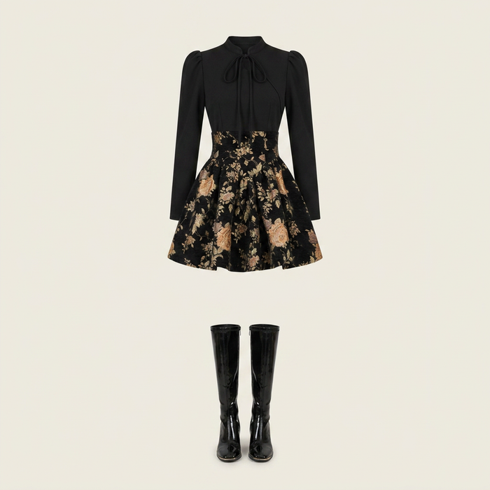 Women's French Hepburn Vintage Dress Canada | Black Floral Design