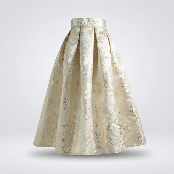 Women's Gold Jacquard A-Line Midi Skirt Canada | High-Waisted Floral
