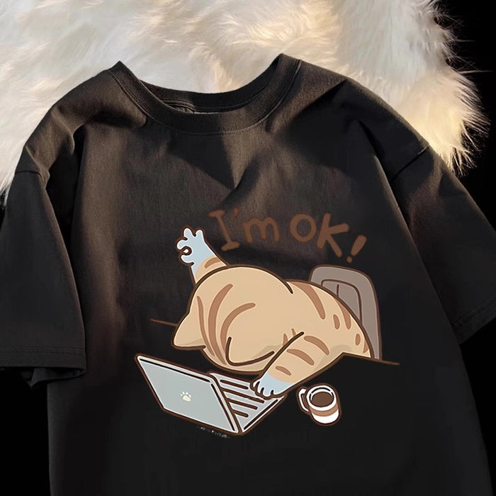 Women's I'm OK Work Cat T-Shirt | Cute Graphic Tee Canada