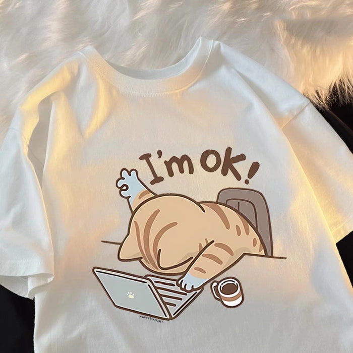 Women's I'm OK Work Cat T-Shirt | Cute Graphic Tee Canada