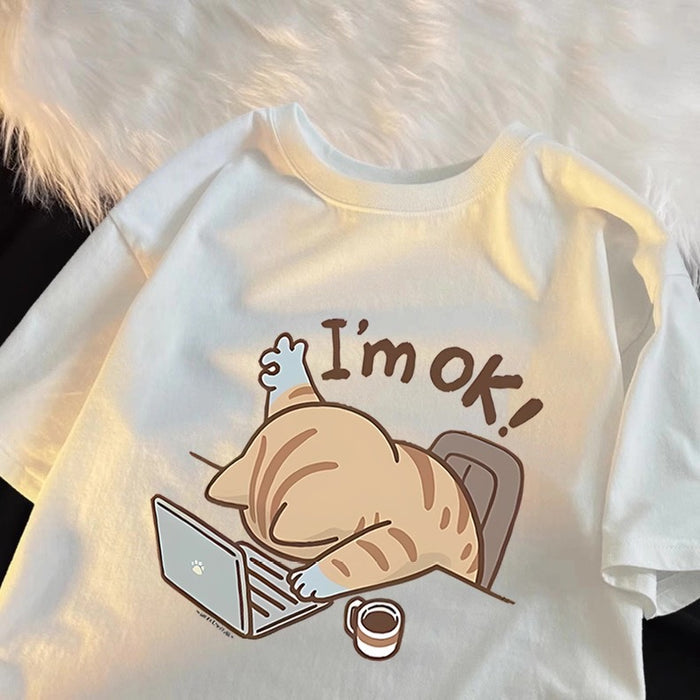 Women's I'm OK Work Cat T-Shirt | Cute Graphic Tee Canada