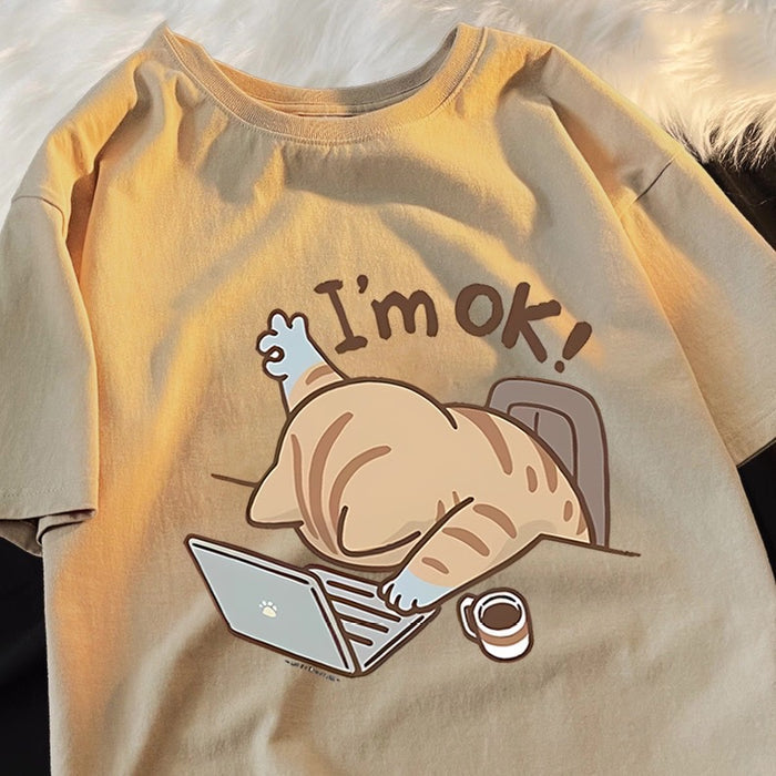 Women's I'm OK Work Cat T-Shirt | Cute Graphic Tee Canada
