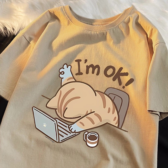 Women's I'm OK Work Cat T-Shirt | Cute Graphic Tee Canada