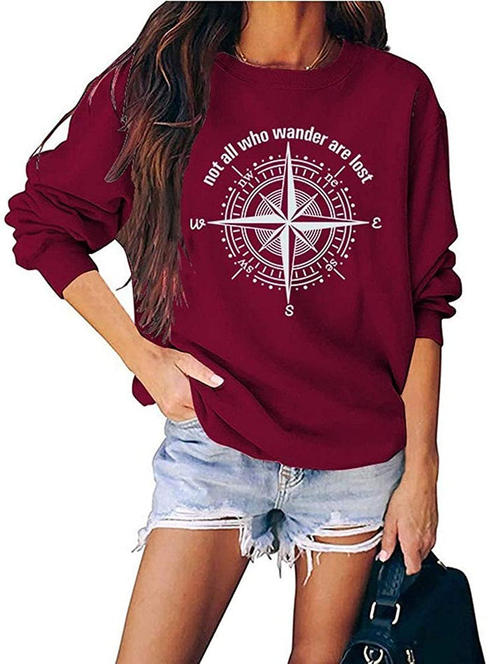 Women's Not-All-Who-Wander are Lost Letters Graphic Sweatshirt Casual Long Sleeve Shirt Top
