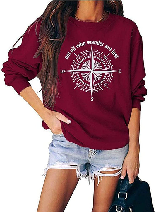 Women's Not-All-Who-Wander are Lost Letters Graphic Sweatshirt Casual Long Sleeve Shirt Top
