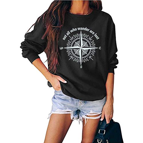 Women's Not-All-Who-Wander are Lost Letters Graphic Sweatshirt Casual Long Sleeve Shirt Top