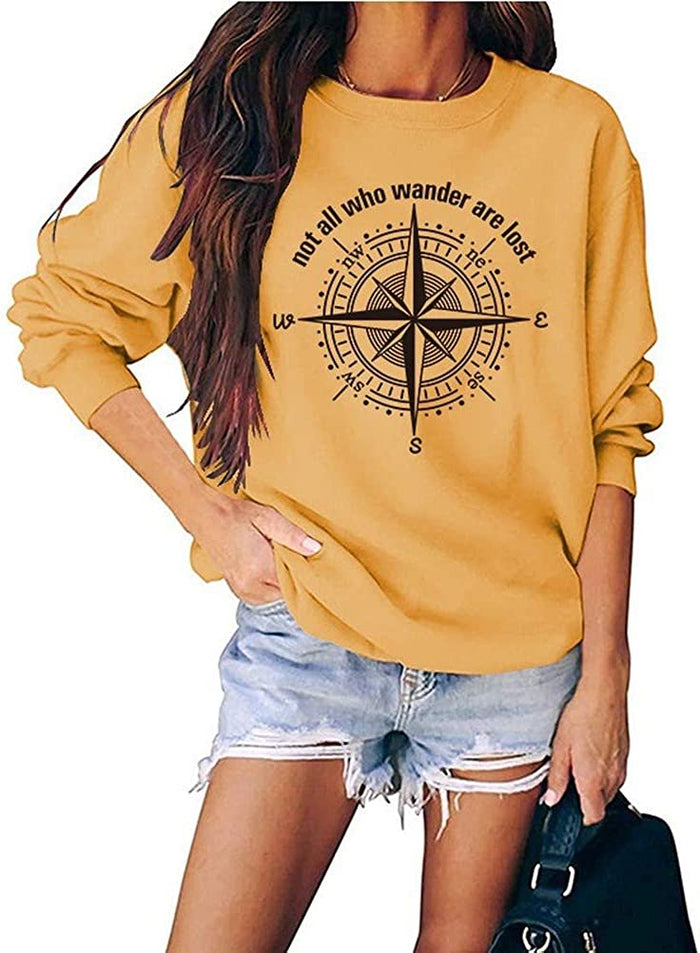 Women's Not-All-Who-Wander are Lost Letters Graphic Sweatshirt Casual Long Sleeve Shirt Top