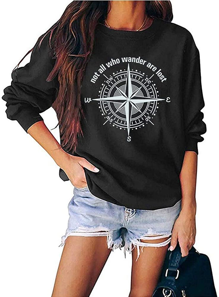 Women's Not-All-Who-Wander are Lost Letters Graphic Sweatshirt Casual Long Sleeve Shirt Top