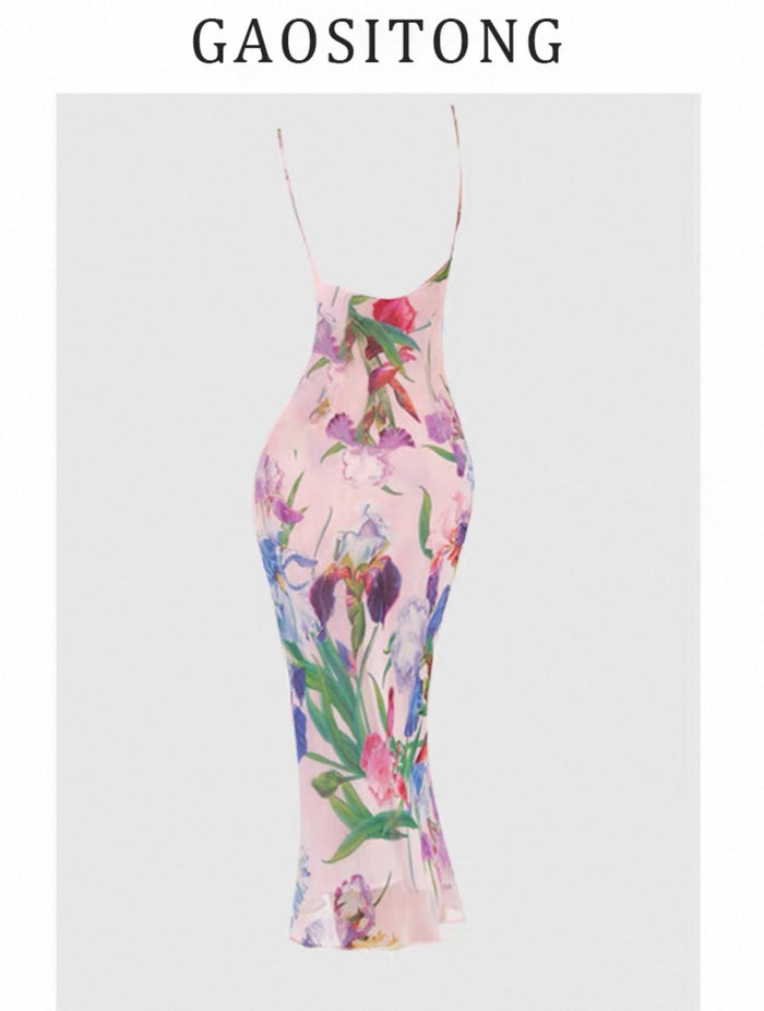 Women's Pink Floral Bodycon Maxi Dress Canada | Parcel Theory