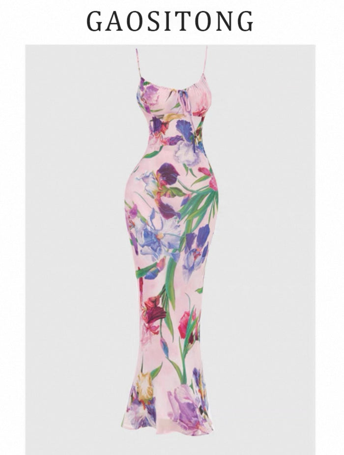 Women's Pink Floral Bodycon Maxi Dress Canada | Parcel Theory
