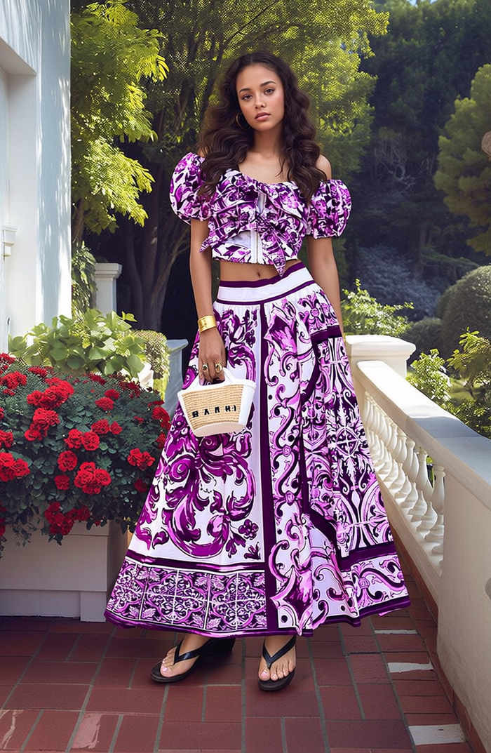 Women's Purple Floral Two-Piece Set - Crop Top & Skirt | Canada