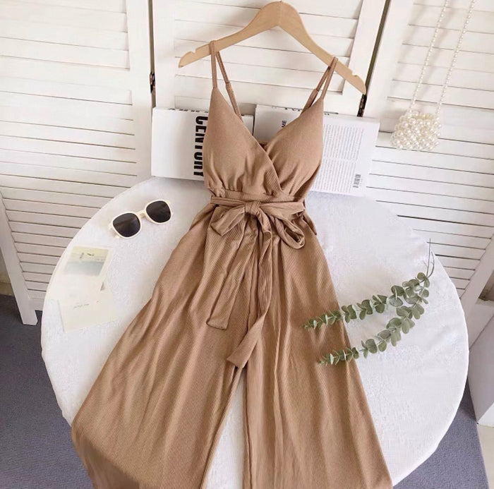 Women's Ribbed Wrap Jumpsuit with Wide Legs | Parcel Theory