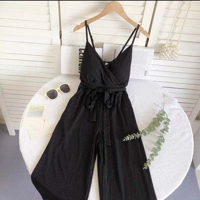 Women's Ribbed Wrap Jumpsuit with Wide Legs | Parcel Theory