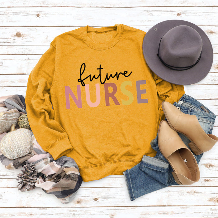 Women's Tops Future Nurse Letter Print Casual Sweatshirt