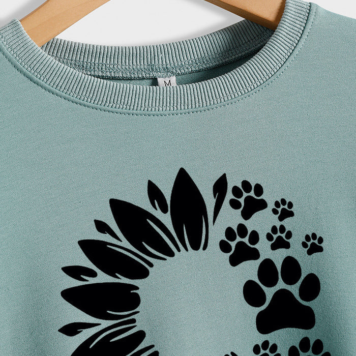 Women's Tops Sunflower Dog Print Casual Long-sleeved Sweatshirt